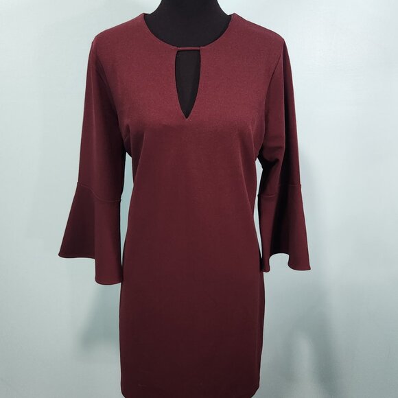 Express Burgundy Lined Midi Dress with Bell Sleeves Large nwt - Picture 1 of 7
